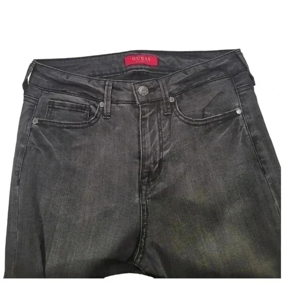 Guess Jeans Grey Black Acid Wash Gem Split Ankle Raw Distressed Hem Skinny Jeans - Picture 6 of 11